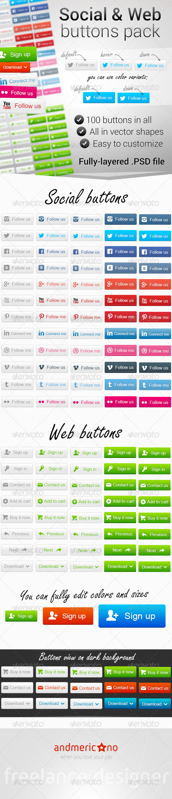 100 Social & Web Buttons - Buttons Web Elements