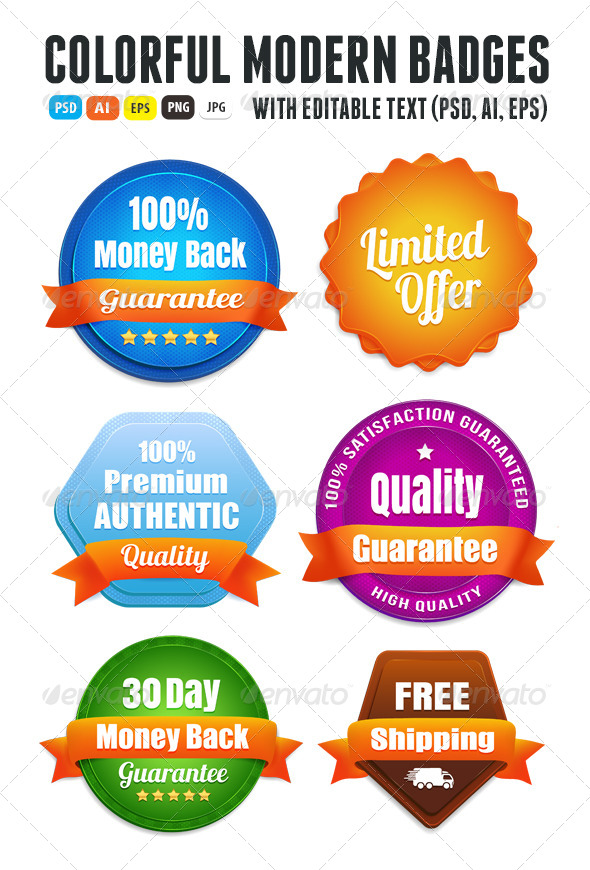 Modern Quality Guarantee Badges - Badges & Stickers Web Elements