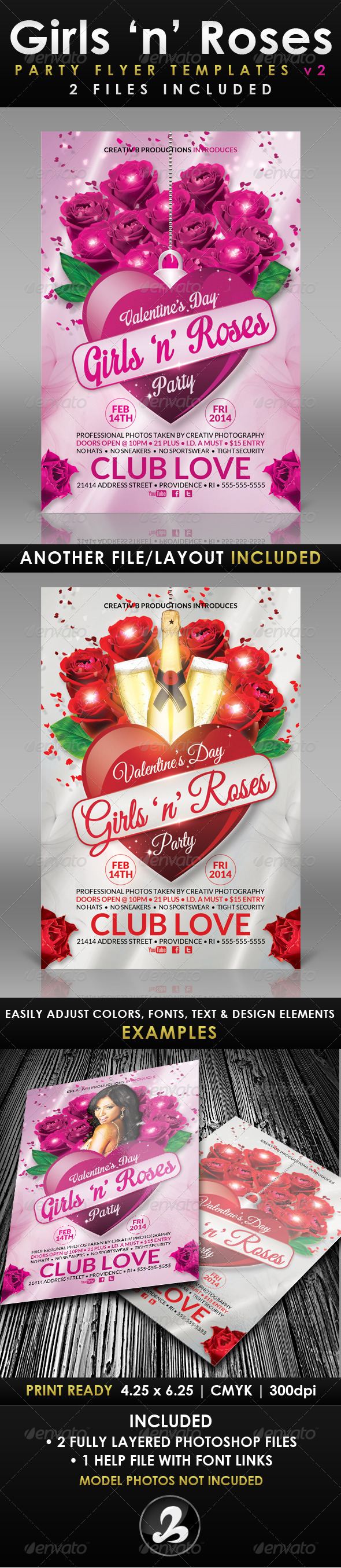 Girls 'n' Roses Valentine's Day Flyer Template 2 - Holidays Events
