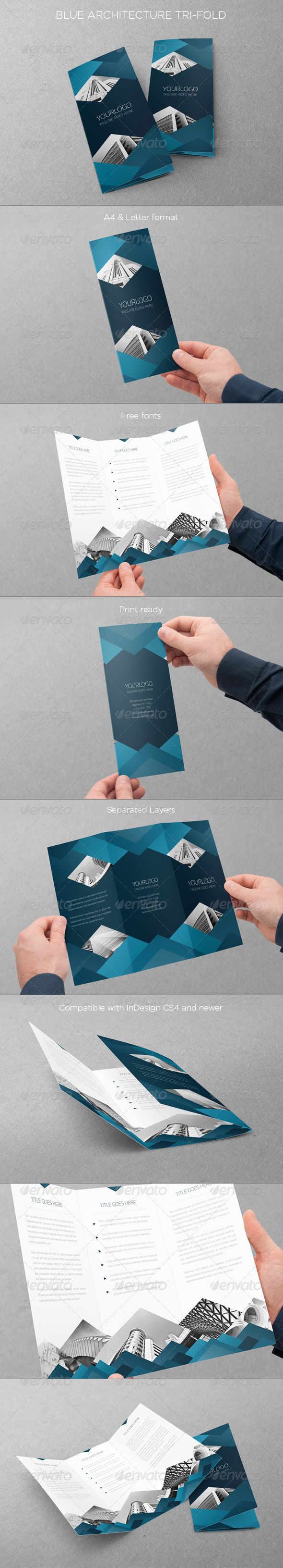 Blue Architecture Trifold - Brochures Print Templates