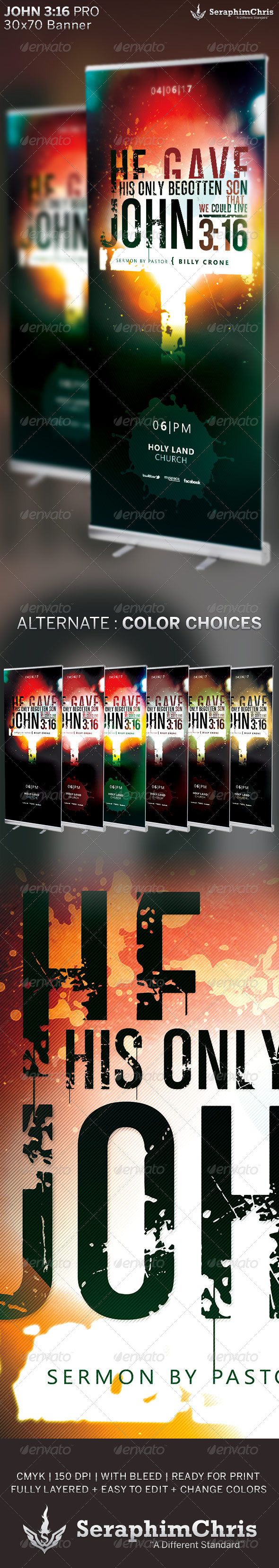 John 3:16 Church Banner Template - Signage Print Templates