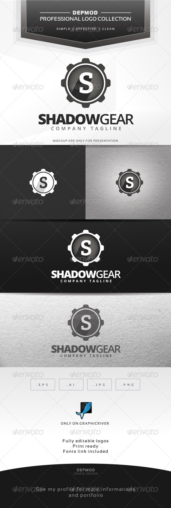 Shadow Gear Logo - Letters Logo Templates