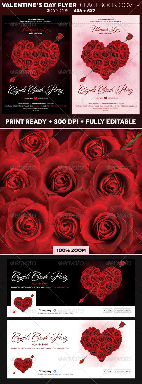 Rose Heart Valentines Day Flyer - Events Flyers