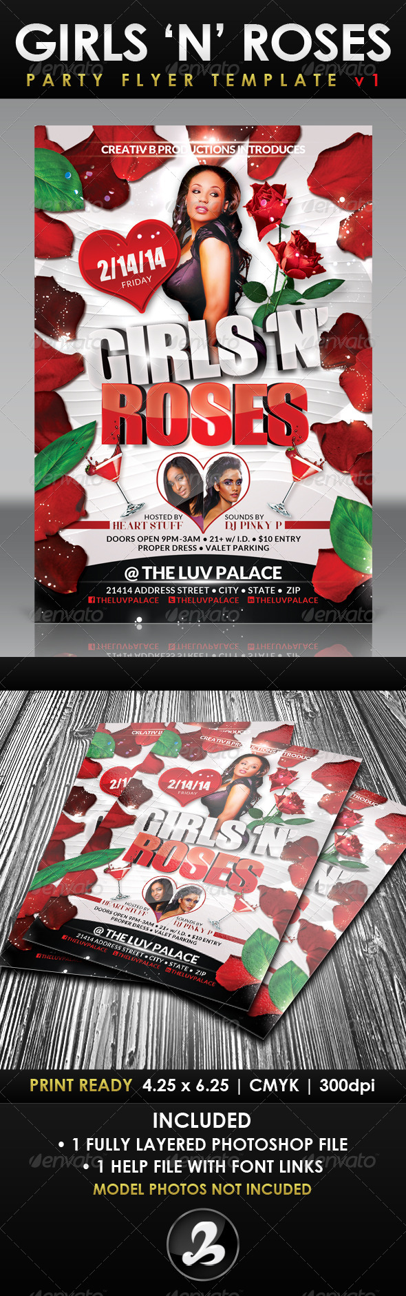 Girls 'N' Roses Valentine's Day Flyer Template 1 - Holidays Events