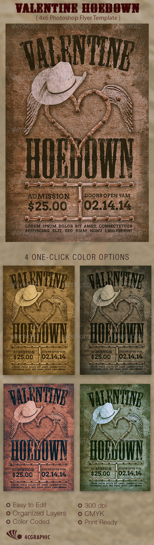 Valentine Hoedown Country Flyer Template - Events Flyers