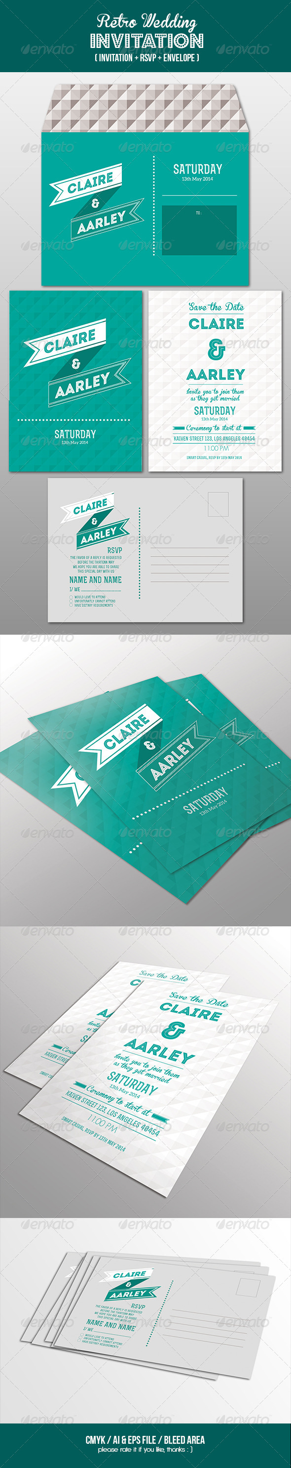 Retro Wedding Invitation Set - Weddings Cards & Invites