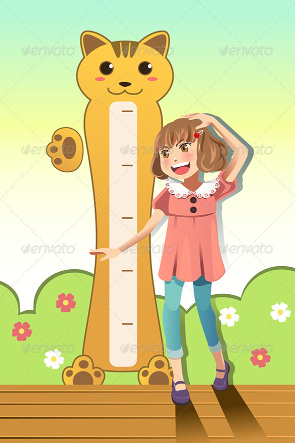 Girl Measuring her Height - People Characters
