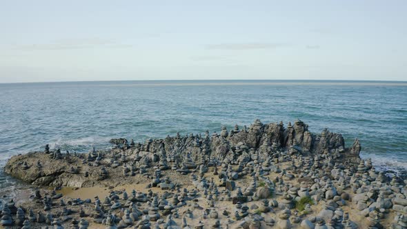  Aerial, Balancing Stones, Mound Of Stones Built By People At Wangetti, Australia