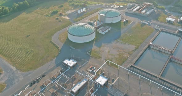 Aerial View of Basins for Sewage Water Aeration and Cleaning in Process of Sewage Treatment on alt