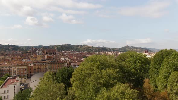 Bologna, Italy - Aerial Reveal Historic Cityscape And Mountains alt