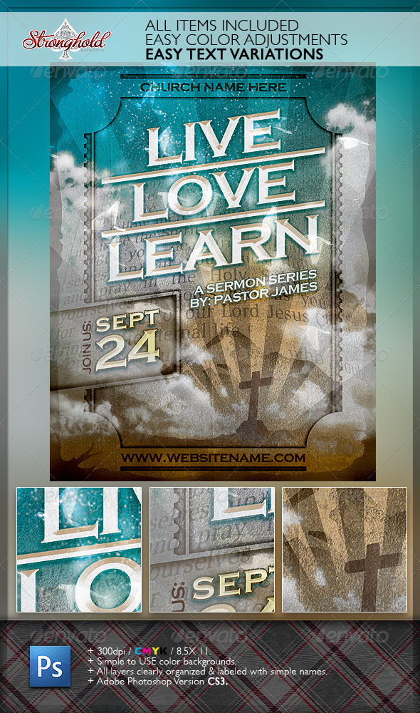 Live Love Learn Church Flyer Template - Church Flyers