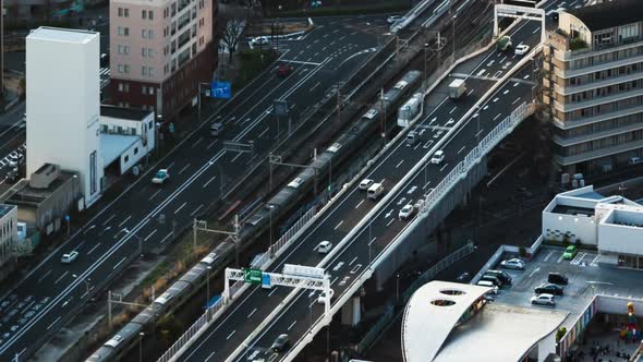 time lapse of traffic and city view at Yokohama, Japan alt