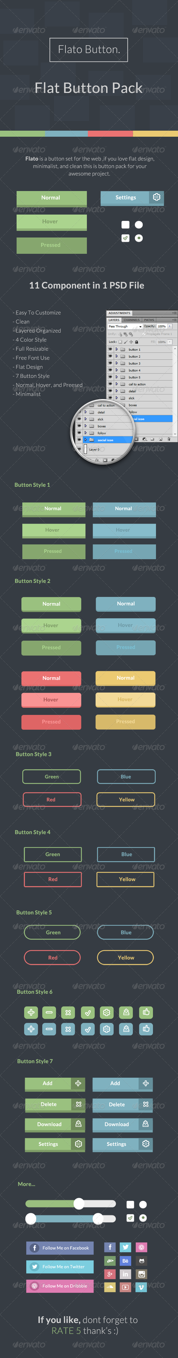 Flato - Flat Buttons Set - Buttons Web Elements