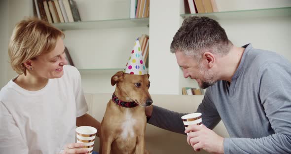 Young Family with Their Dog Celebrate Birthday Party at Home alt