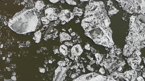 Aerial View on Melting Ice on Siberia River