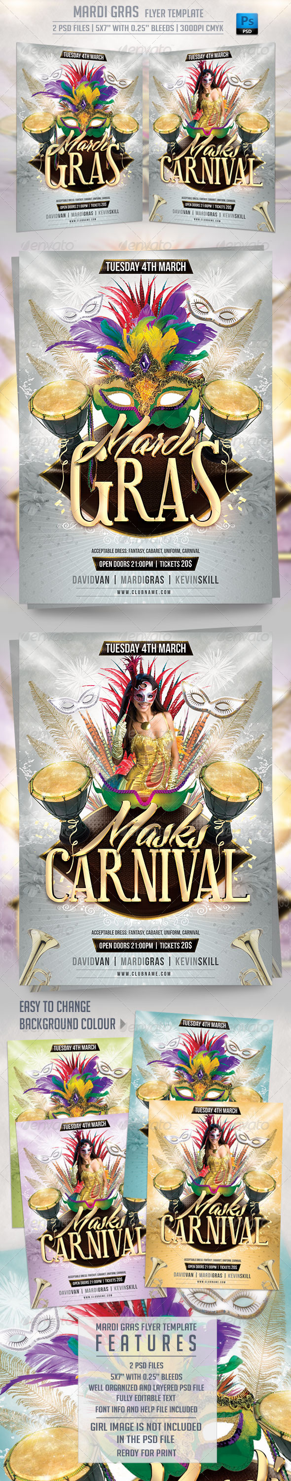 Mardi Gras Flyer Template - Flyers Print Templates