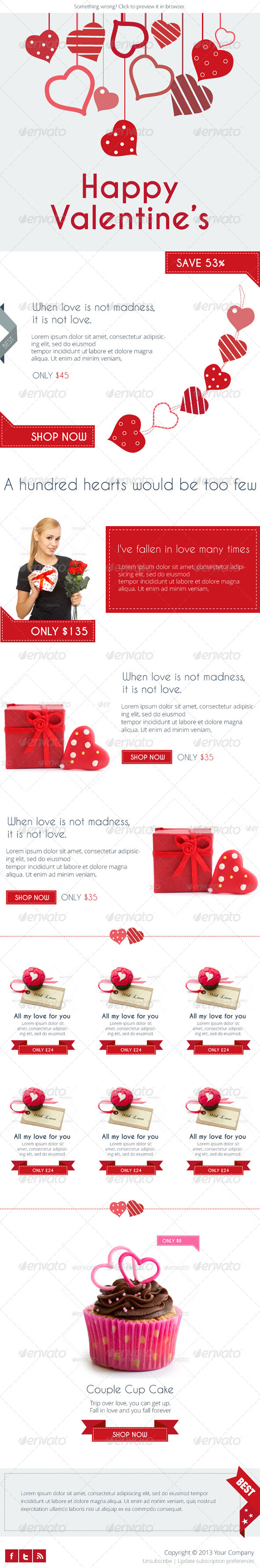 Flat Valentine's E-newsletter Template by webtechtoday | GraphicRiver