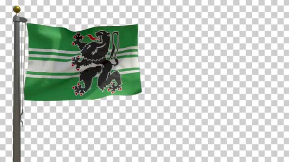 East Flanders / Oost Vlaanderen Flag (Belgium) on Flagpole with Alpha Channel - 4K alt