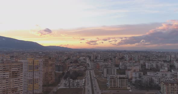 Beautiful Colorful Sunset Clouds Over Peaceful Neighborhood in Sofia, Bulgaria alt
