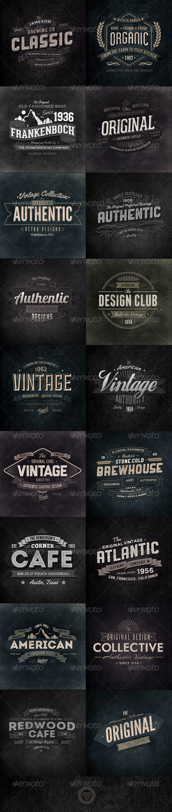 18 Retro Typographic Insignia and Badges Bundle - Badges & Stickers Web Elements