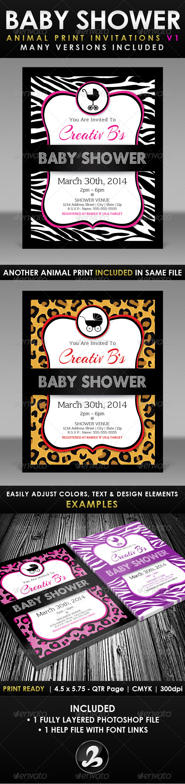 Baby Shower Invitation Template - Animal Print v1 - Invitations Cards & Invites
