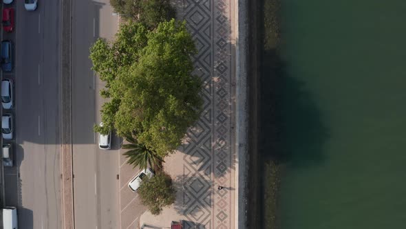 Aerial Birds Eye Overhead Top Down View of Avenida Dos Descrobrimentos Street in Lagos Algarve alt