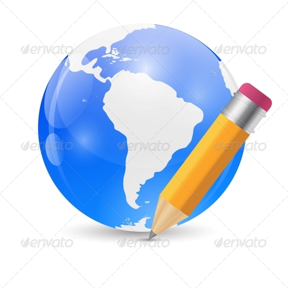 Yellow Pencil and Globe Publish Icon Vector - Concepts Business
