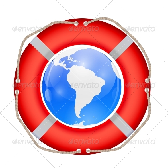 Globe in Lifebuoy. Vector Illustration. - Web Technology