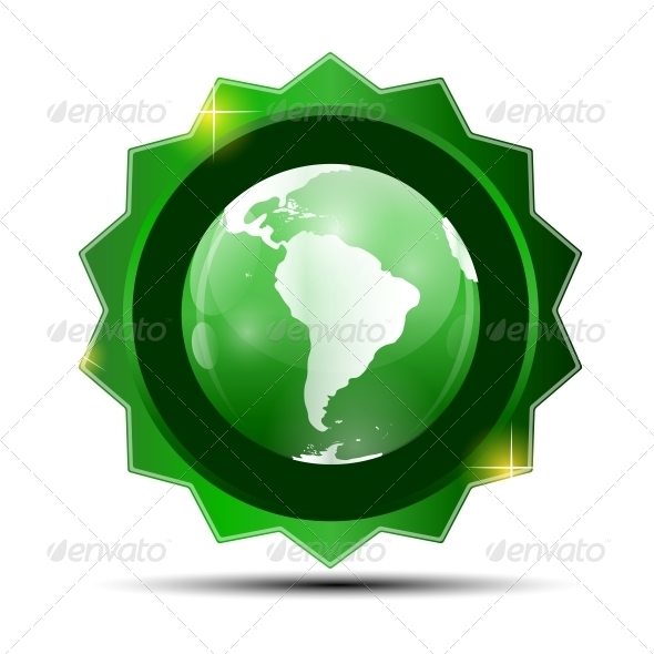 Vector Illustration of Green Label with Globe Map - Web Technology