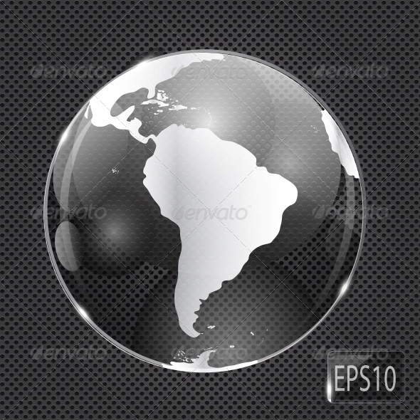 Glass Globe Icon on Metal Background - Vector - Web Technology