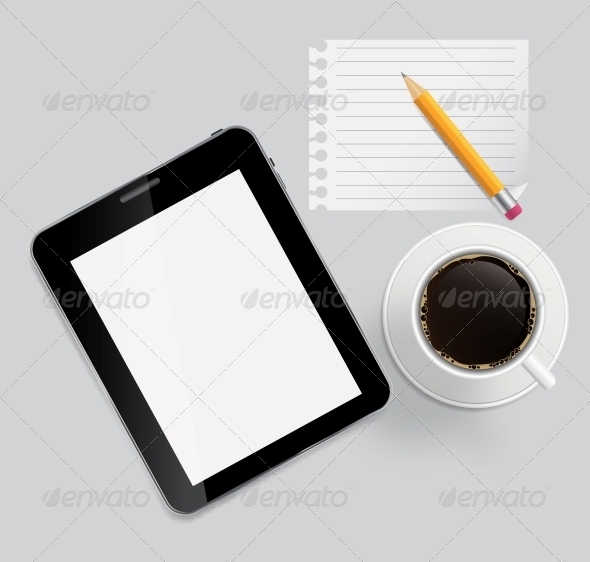 Abstract Design Tablet, Coffee, Pencil, Blank Page - Web Technology