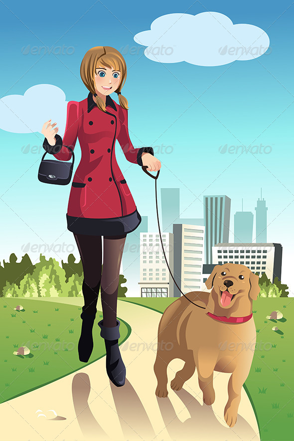 Woman Walking Dogs - People Characters
