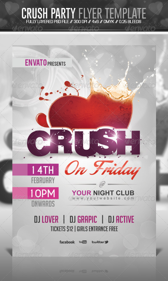 Crush Valentine Party Flyer Template - Clubs & Parties Events