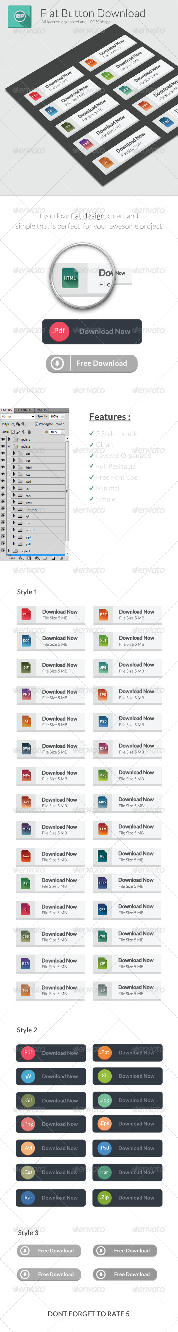 Flat Download Buttons - Buttons Web Elements