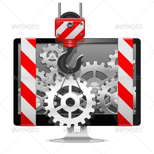 Vector Computer Repair with Crane - Computers Technology