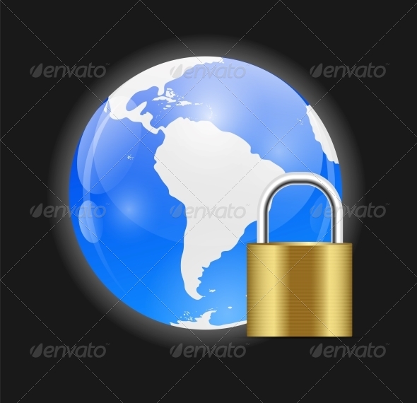 Globe Icon with Protection Lock Vector Illustration - Web Technology