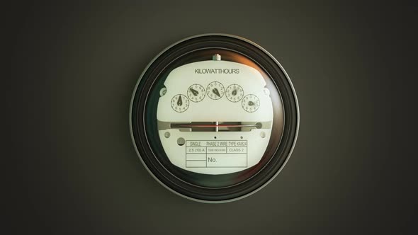 Analog electricity meter showing household consumption in kilowatt hours. alt