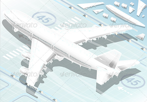 Isometric Frozen Airplane in Rear View - Objects Vectors