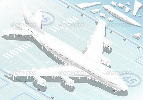 Isometric Frozen Airplane in Front View - Objects Vectors