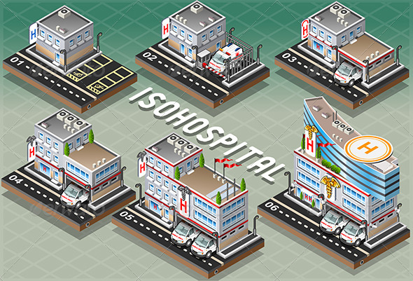 Set of Isometric Hospitals - Buildings Objects