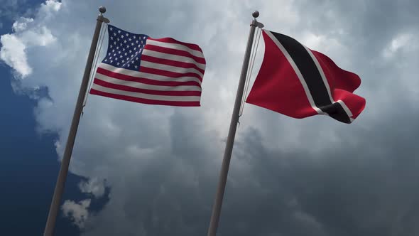 Waving Flags Of The United States And The Trinidad And Tobago 4K alt