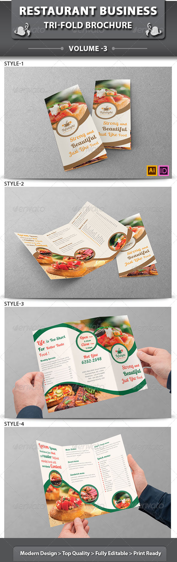 Restaurant Business Tri-fold Brochure | Volume 3 - Brochures Print Templates
