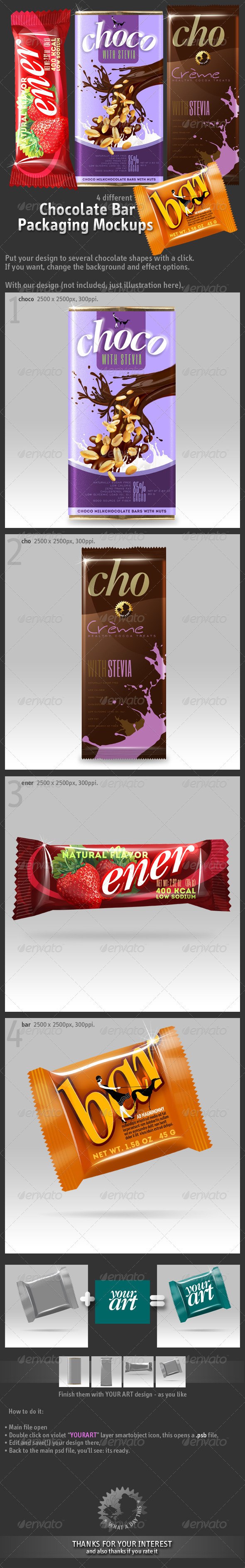 4 Chocolate Bar Packaging Mockups - Food and Drink Packaging