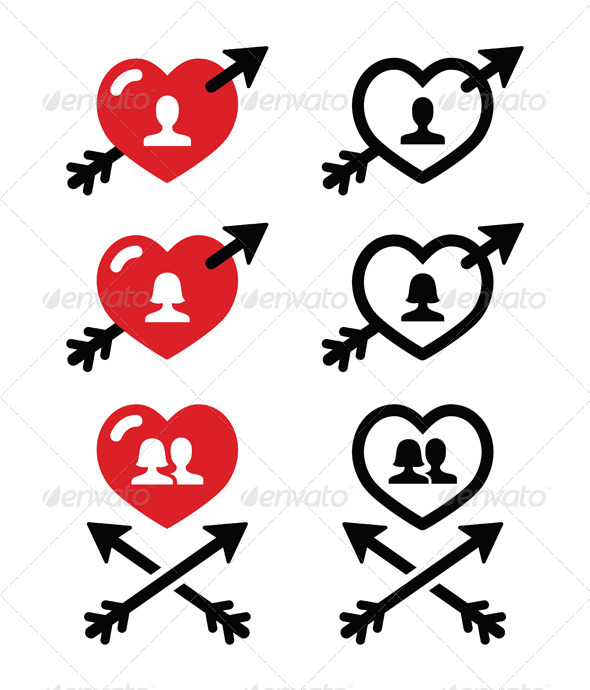 Couples in Hearts with Arrows - Valentines Seasons/Holidays
