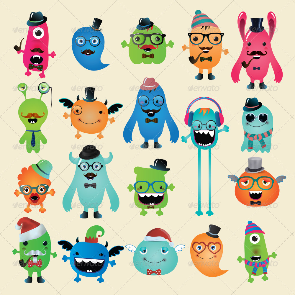 Hipster Monster and Character Creation Kit, Vectors | GraphicRiver