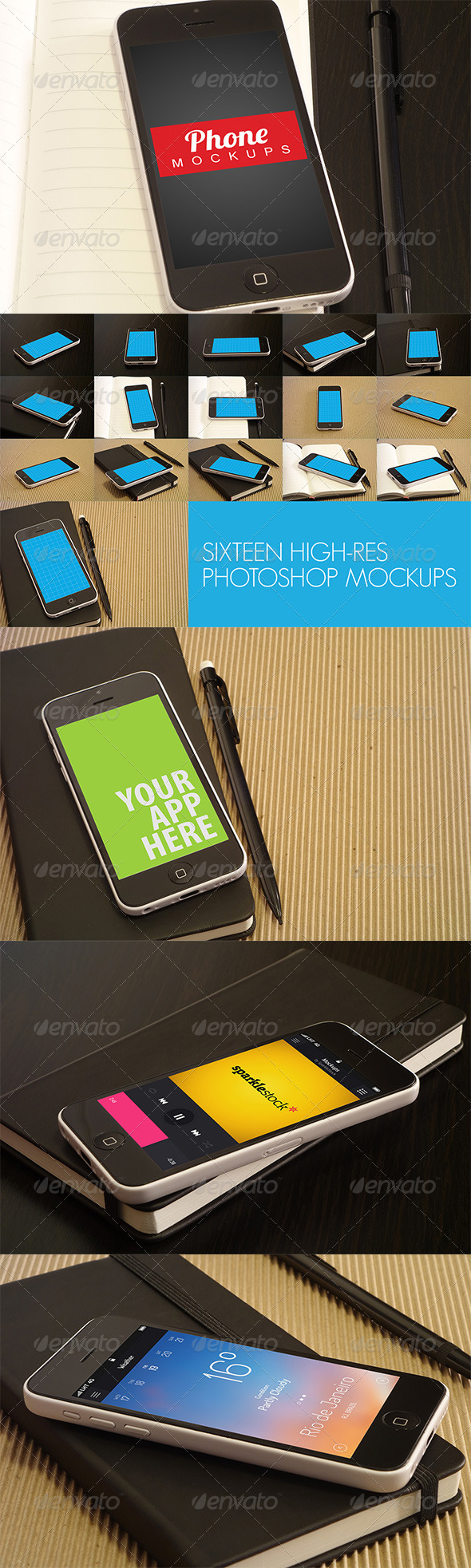 16 Phone Mockups - Mobile Displays