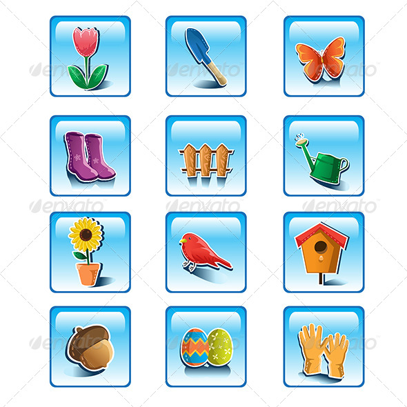Spring Gardening Icons - Objects Vectors