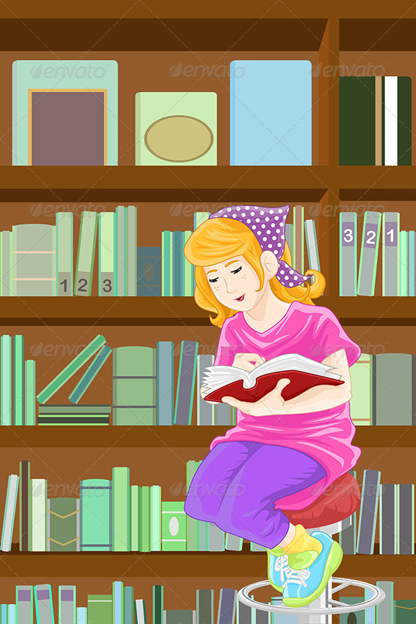 Girl Studying in Library - People Characters