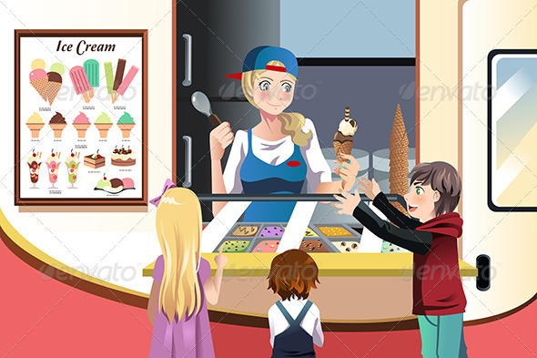 Kids Buying Ice Cream - People Characters