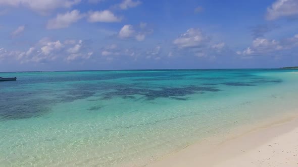 Close up sky of resort beach wildlife by lagoon and sand background near reef alt